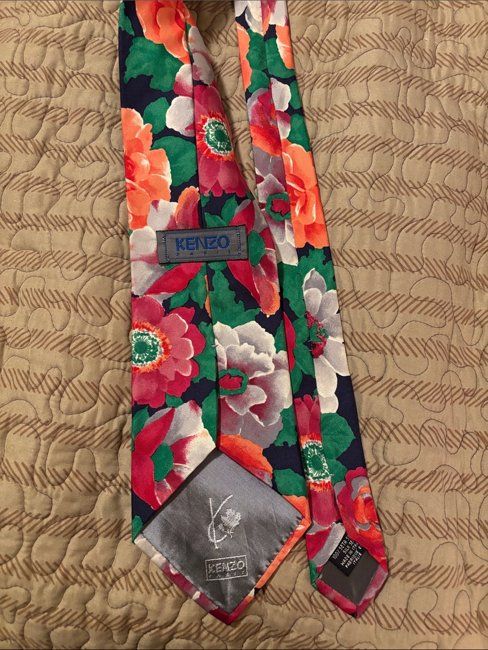 Vintage KENZO Homme Paris Floral Botanical Silk Necktie 4" Wide - Italy